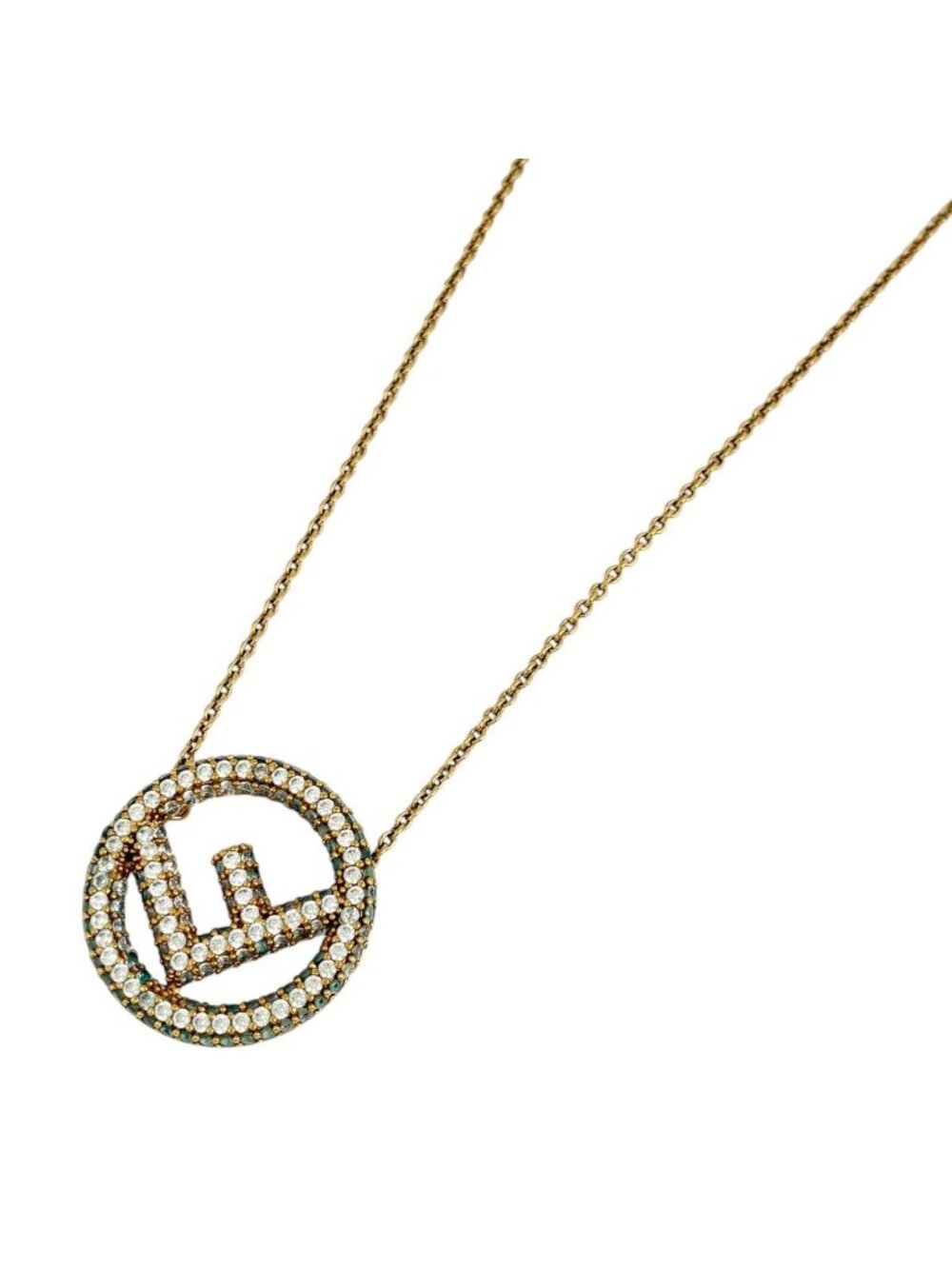 Fendi Necklace Round Rhinestone Gold